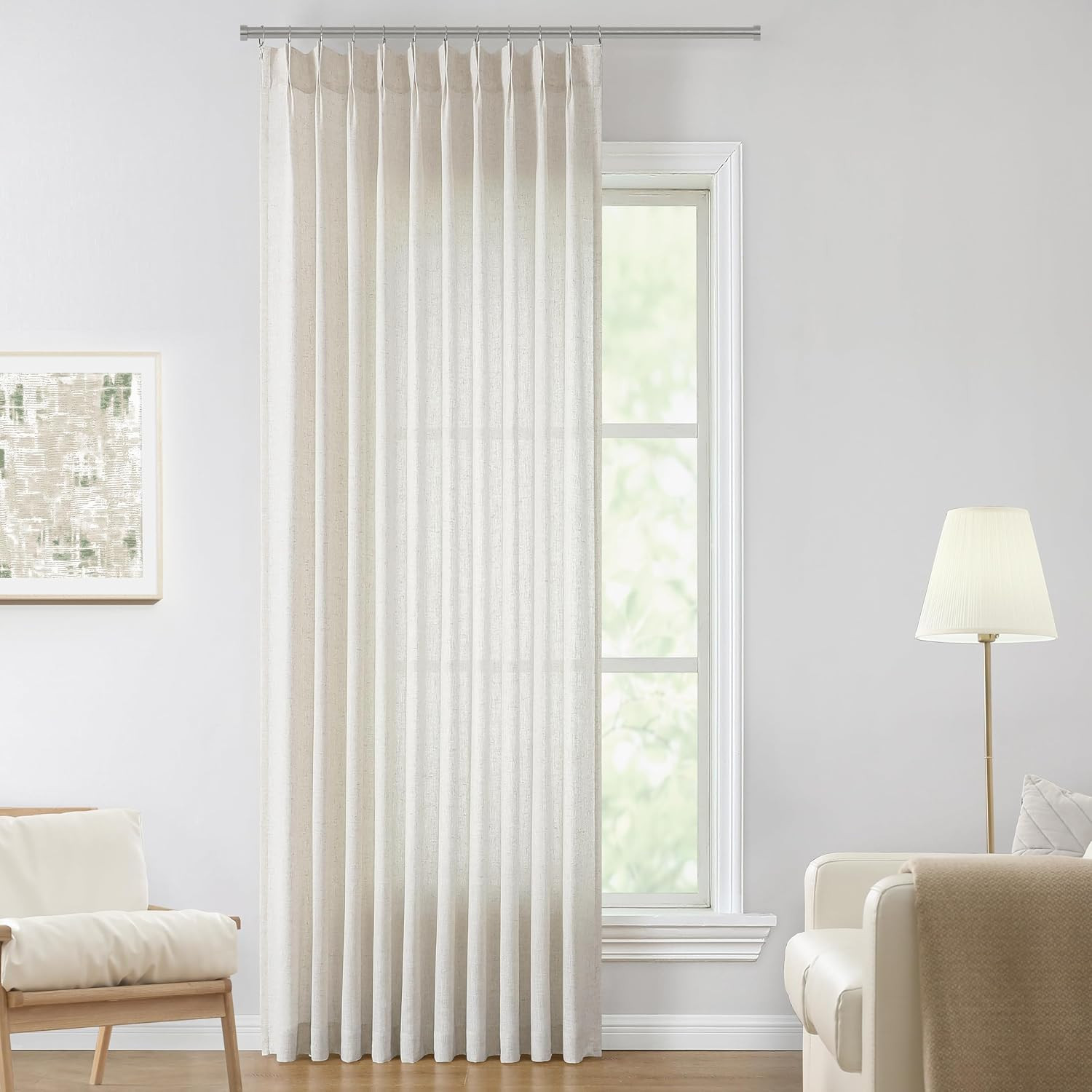 Vision Home Natural Linen Pinch Pleated Semi Sheer Curtains 60Wx120Lx1 | Amazon (US)
