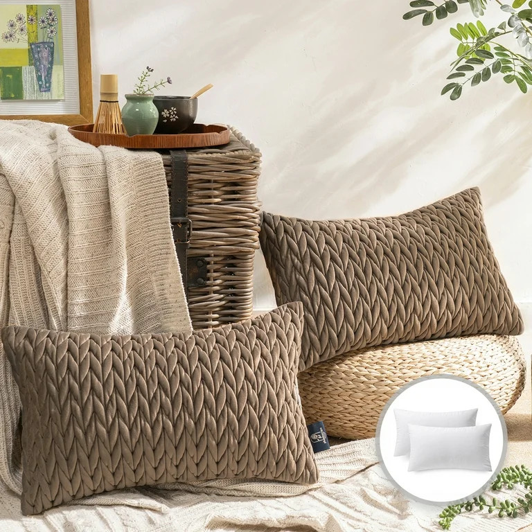 Phantoscope 20" x 12" Modern Brown Chevron Velvet, Polyester Throw Pillow , ( 2 Count) | Walmart (US)