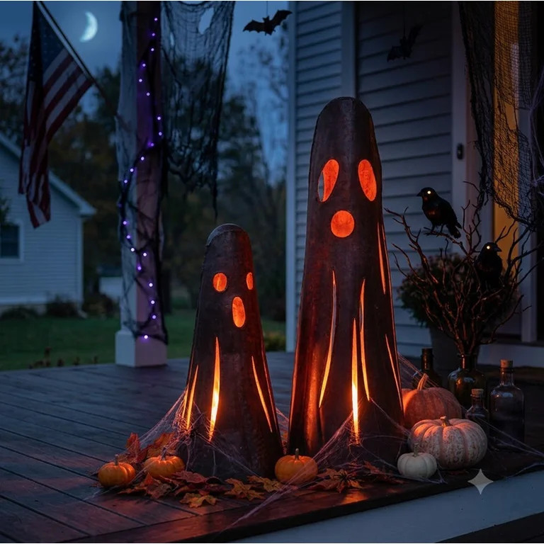 2-Pack Rustic Iron Ghost Luminaries, Halloween Decorative Candle Holders, Premium Retro Cast Iron... | Walmart (US)