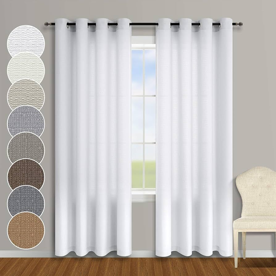 White Semi Sheer Curtains 84 Inches Long for Living Room Set of 2 Drapes Faux Linen Look and Cott... | Amazon (US)
