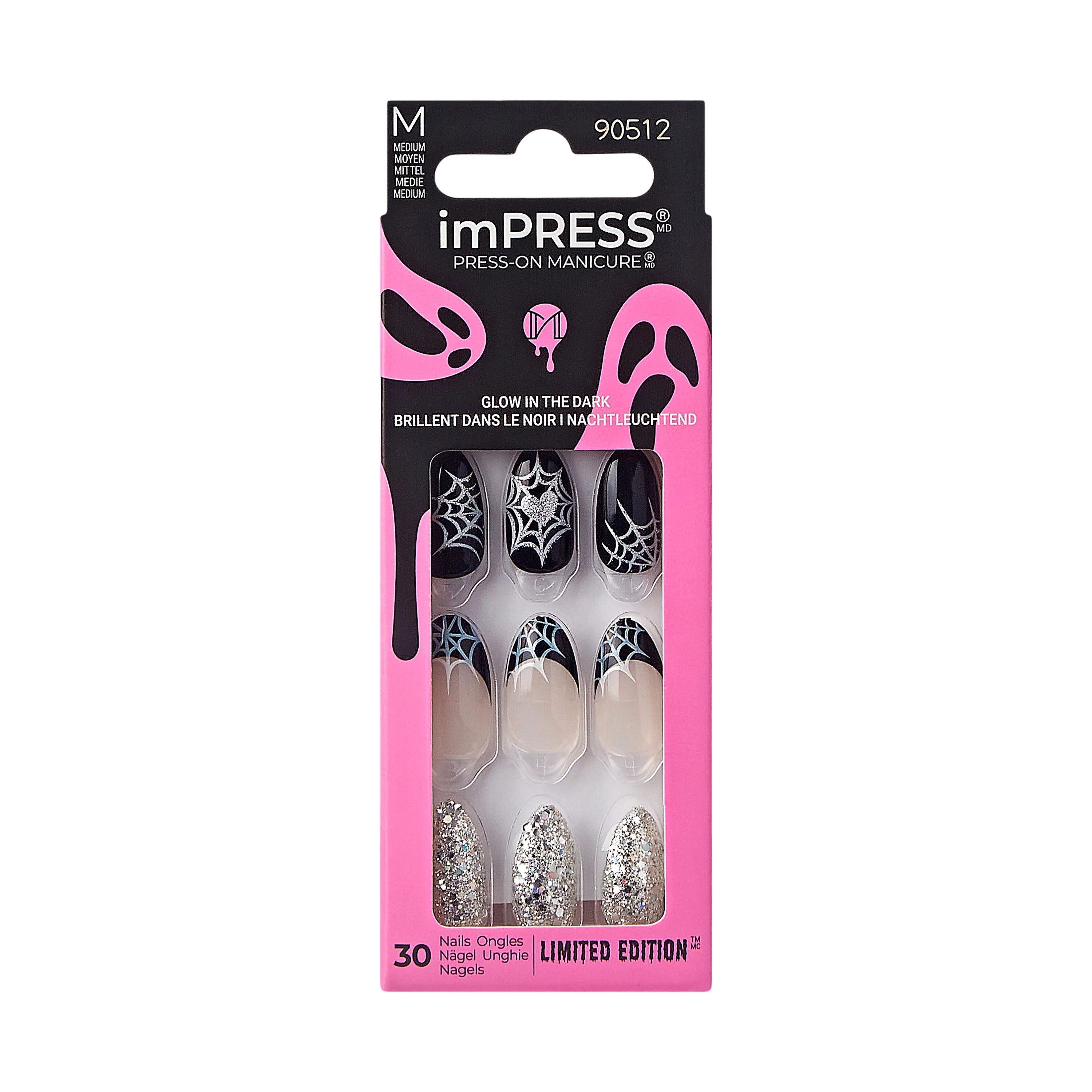KISS imPRESS Press-On Manicure Halloween, Black, Medium Length, Almond Shape, 'Jump Scare', 33 Ct... | Walmart (US)