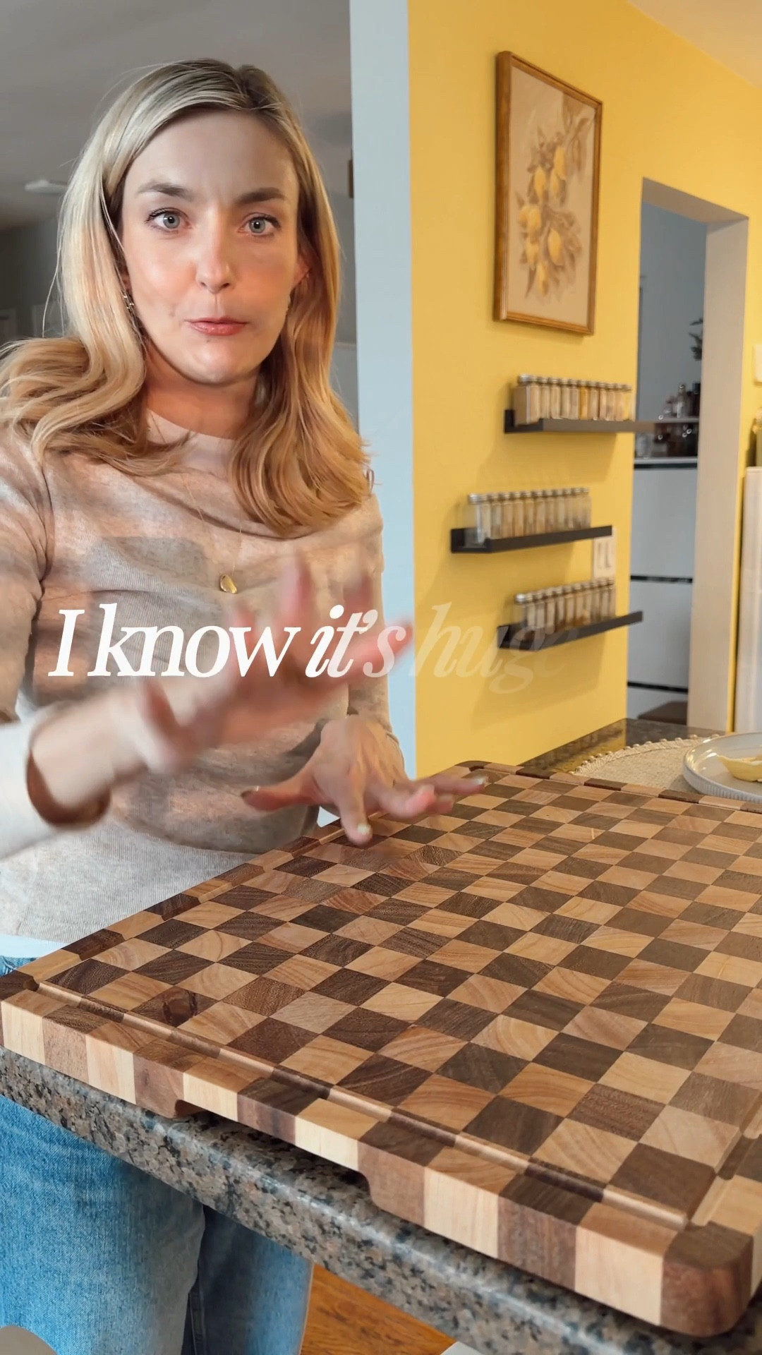 Okay this cutting board from @amazon is genuinely one of the prettiest things I've added to my kitchen.

It's extra large acacia wood with that checkered butcher block pattern and juice grooves, so it's actually functional AND looks like something from a high-end kitchen. 

And it’s available in different sizes! #ad #founditonamazon

#LTKfoodie #LTKHome #LTKSaleAlert