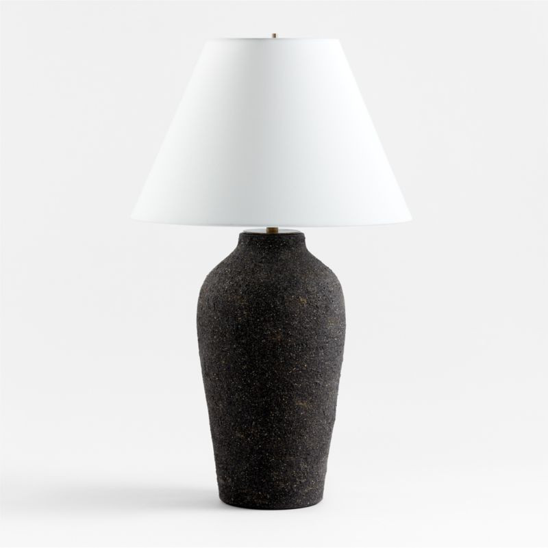 Corfu Tall Black Earthenware Table Lamp with Tapered Shade | Crate & Barrel | Crate & Barrel