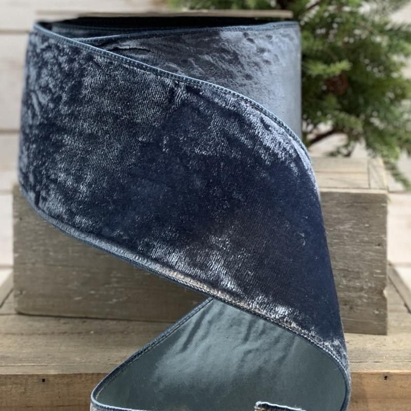 Dusty Blue Velvet Holiday Ribbon | Jansen Home