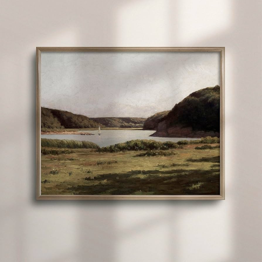 Sailboat Wall Art - Vintage Lake Landscape Painting, French Country Decor, Nautical Countryside A... | Amazon (US)