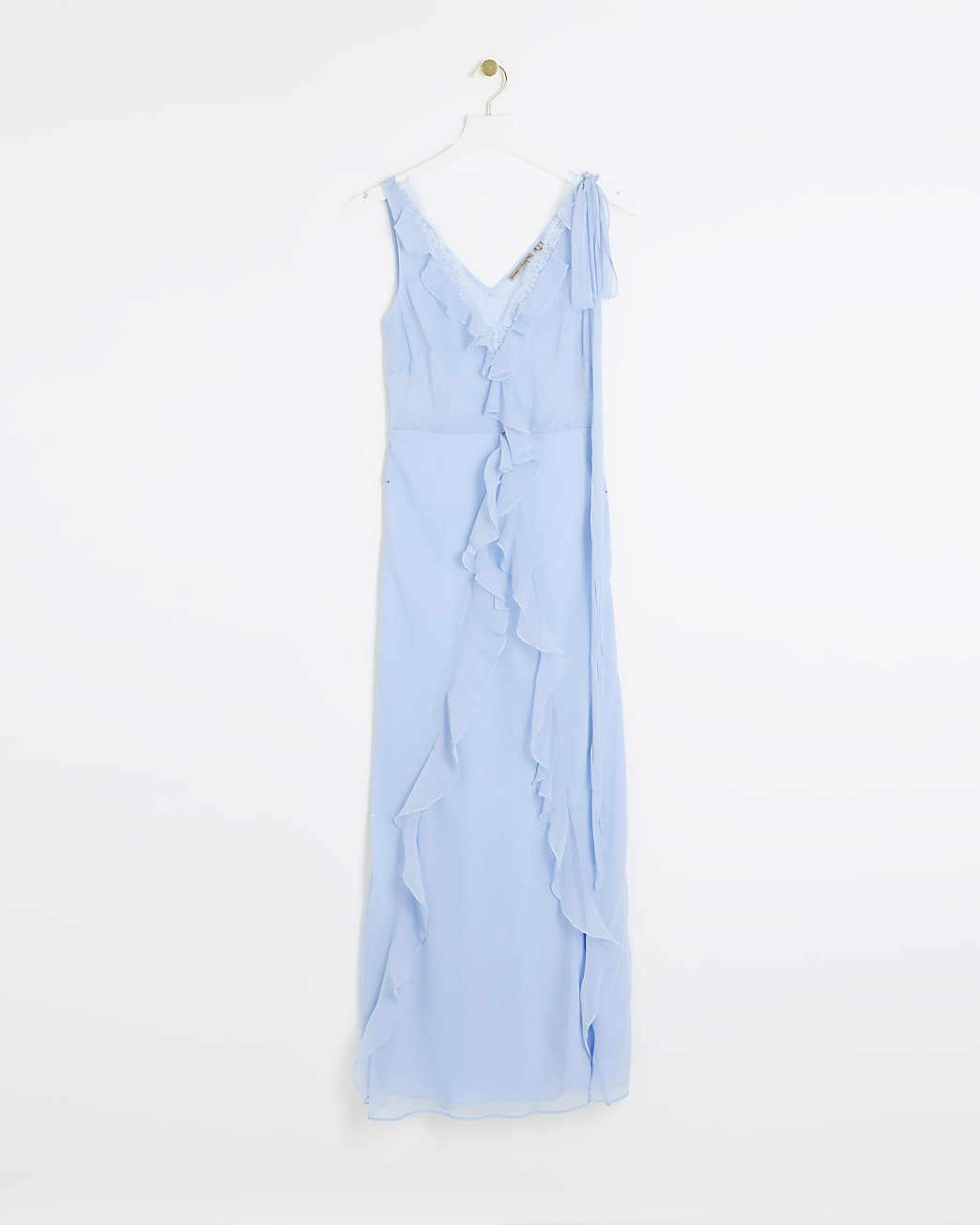 Blue chiffon frill slip maxi dress | River Island UK & IE