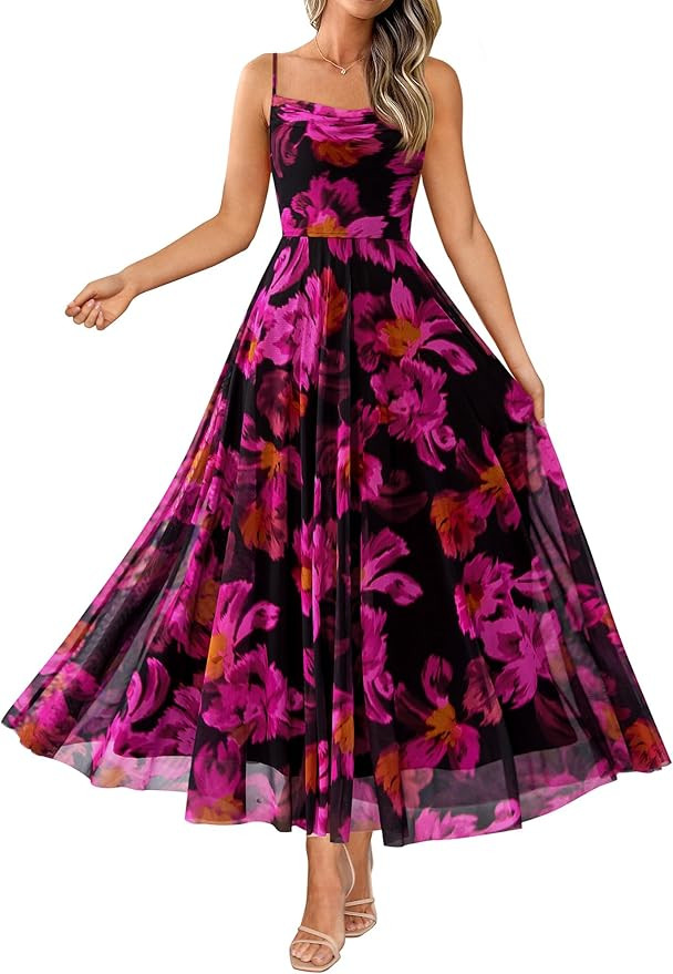 BTFBM Women Summer Floral Maxi Dresses Elegant Spaghetti Strap Dress Printed Party Dress Beach Lo... | Amazon (US)