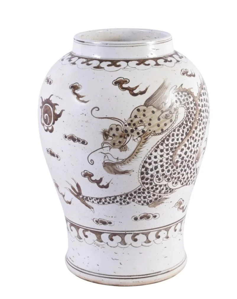 Brown Porcelain Dragon Motif Jar | House of Blum