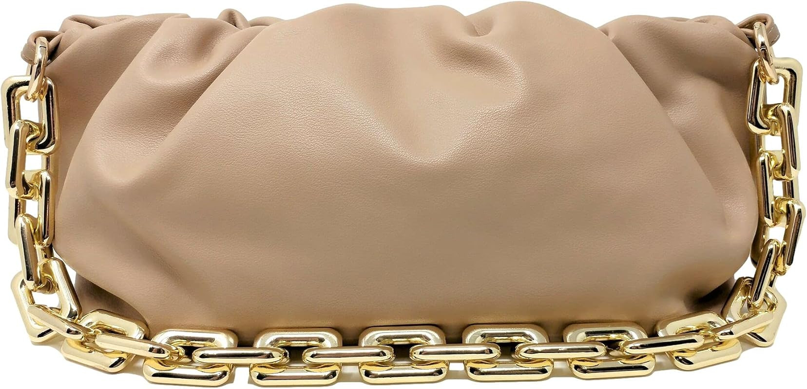 Women's Chain Pouch Bag | Cloud-Shaped Dumpling Clutch Purse | Ruched Chain Shoulder Handbag (Beige) | Amazon (US)