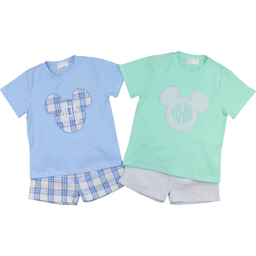 Blue Plaid Applique Mouse Ears Short Set | Cecil and Lou