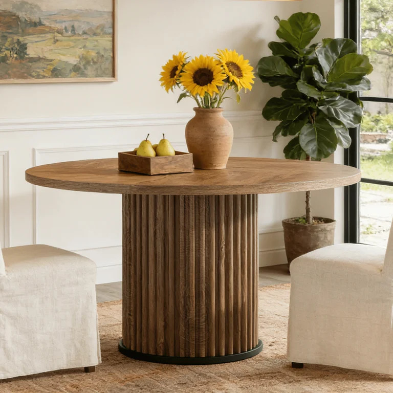 Fnova 47.24" Round Dining Table, Wood Coffee Table for 4 People, Modern Farmhouse Kitchen Table f... | Walmart (US)