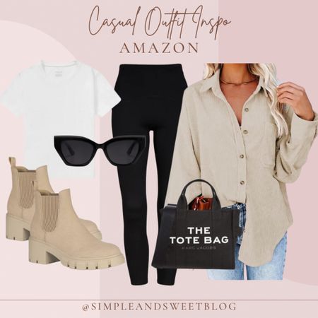 Amazon casual outfit! Courdoroy button up paired with black leggings, tan boots and boot socks, a white tee and some black accessories! #founditonamazon #amazonfashion 

#LTKstyletip #LTKfindsunder100 #LTKfindsunder50