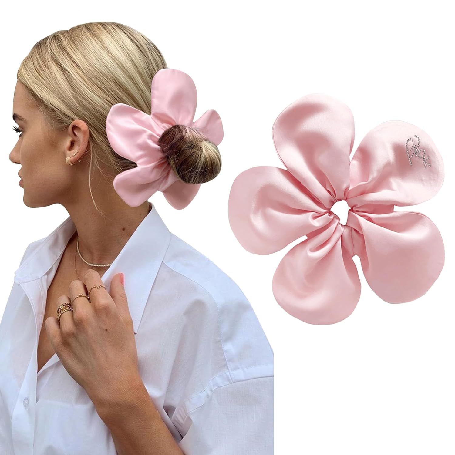 Light Pink Hair Silk Scrunchies for Women Unique Large Flower Style Soft Satin Scrunchies for Gir... | Amazon (US)