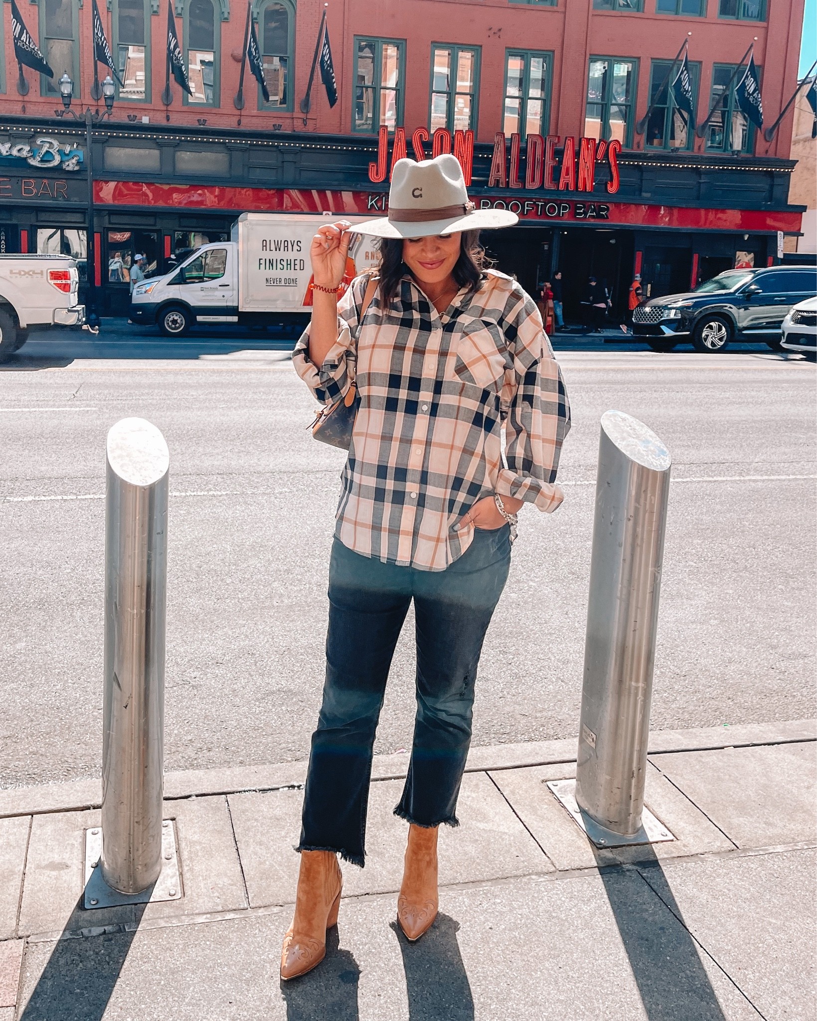 The cutest look and most comfortable for a day on Broadway in Nashville! These boots run true to size and are so comfy. The jeans are super stretchy so size dow unless you want them for a bump. I sized you two and can wear them over mt bump perfectly  

#LTKSeasonal #LTKshoecrush #LTKbump