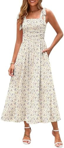Zattcas Womens 2026 Summer Spaghetti Strap Floral Maxi Dress with Pockets Smocked Flowy Long Beac... | Amazon (US)