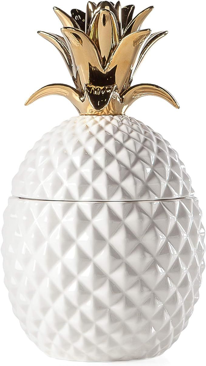 Torre & Tagus Pineapple Ceramic Canister Crown Lid Hawaiian Themed Home Decor Accent, Tall, White... | Amazon (US)