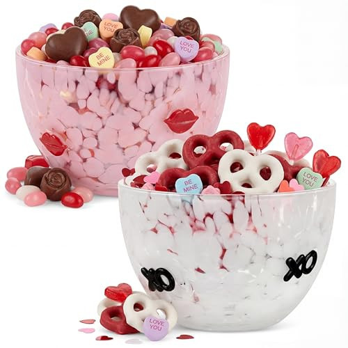 2 Pcs Valentine's Day Candy Bowls Dish, 14oz Heart Icon Glasses Serving Bowls Double Old Fashioned Glass Valentines Gifts for Snacks Dessert Cookie Holiday Romantic Party Favors Table Decoration | Amazon (US)