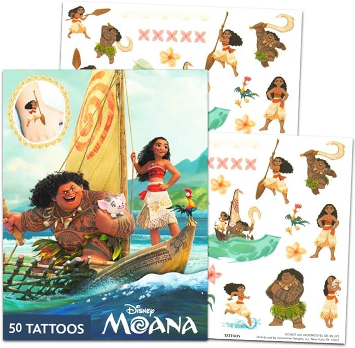 Disney Moana Tattoo Set - 50 Assorted Temporary Tattoos Bundle | Disney Party Supplies for Kids | Amazon (US)