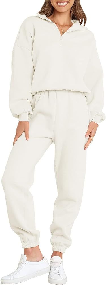ANRABESS Women's Oversized Long Sleeve Lounge Sets Casual Top and Pants 2 Piece Outfits Sweatsuit wi | Amazon (US)