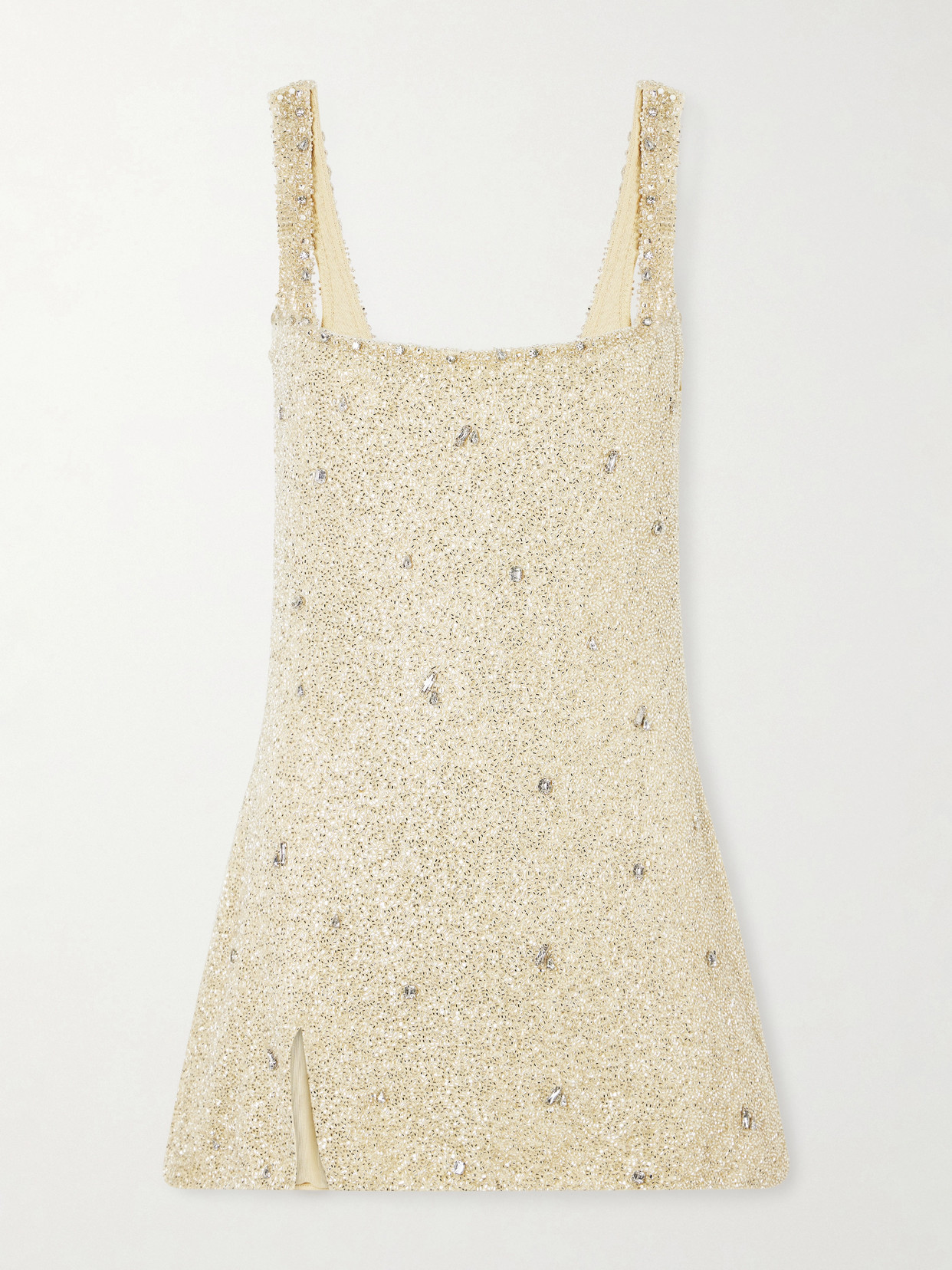 Clio Peppiatt - Pamela Crystal-embellished Beaded Tulle Mini Dress - Neutrals | NET-A-PORTER (US)