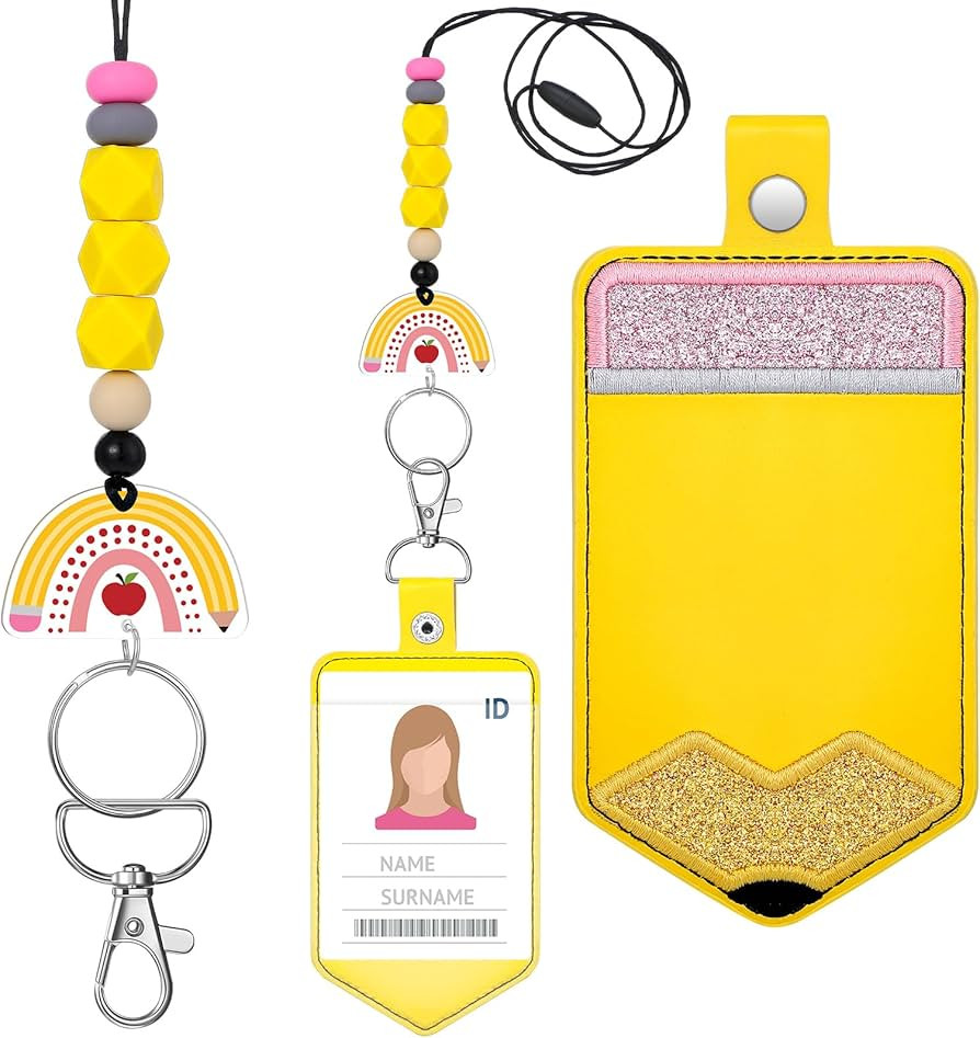 Geyoga 2 Pcs Teacher Pencil Breakaway Lanyard Cute Pencil Silicone Beaded Keychain Accessories Te... | Amazon (US)