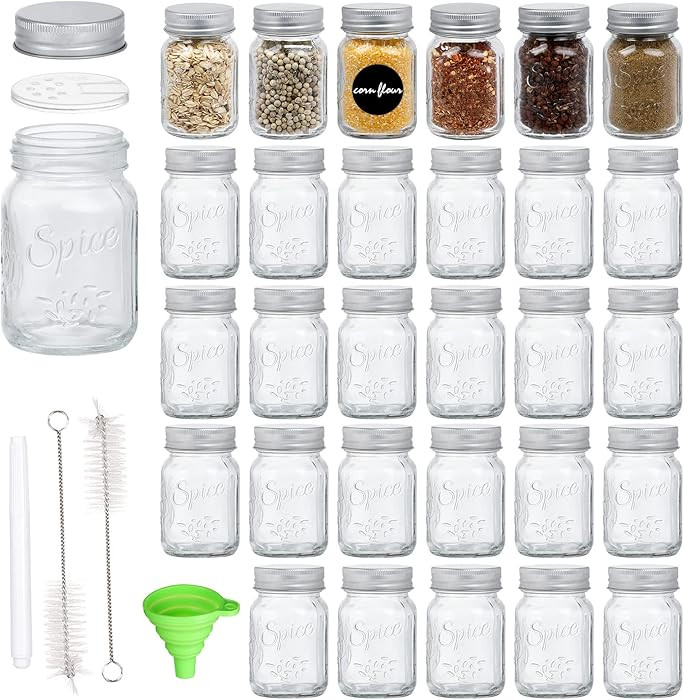 30 Pack 4oz Glass Mason Spice Jars Bottles, Empty Round Containers with Silver Airtight Metal Cap... | Amazon (US)