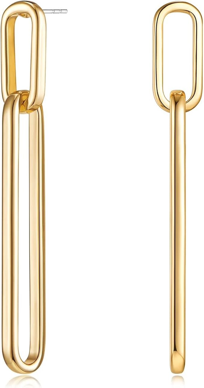 14K Gold Geometric Drop Dangle Earrings for Women Long Link Dangle Earrings Jewelry Gift | Amazon (US)