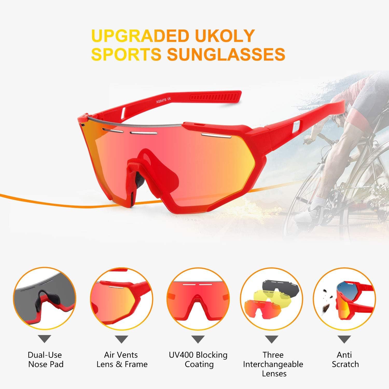 Ukoly Cycling Sports Sunglasses,Polarized Sunglasses with 3 Interchangeable Lenses,Baseball Runni... | Amazon (US)