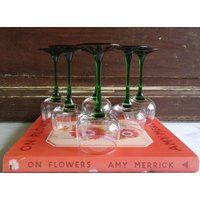 French Vintage Green Stemmed Glasses, Set Of 6, Luminarc Glasses | Etsy (US)