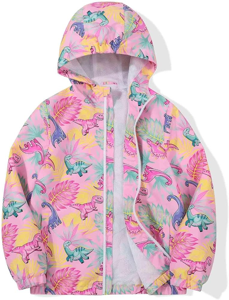 Girls Windbreaker Jackets Lightweight Water Resistant Coat Outwear with Hooded for Kids | Amazon (US)