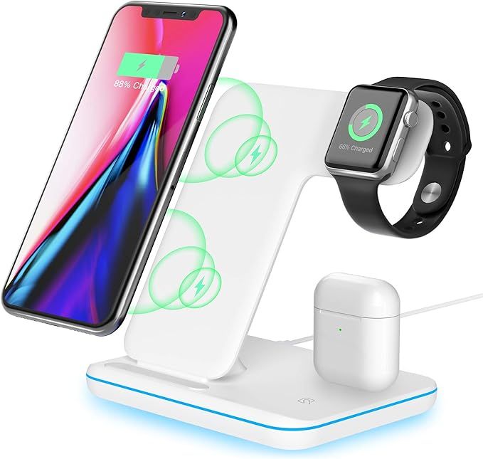 Wireless Charging Station, 3 in 1 Qi Fast Charger for Apple Watch 1 2 3 4 5/Airpods, Wireless Cha... | Amazon (US)