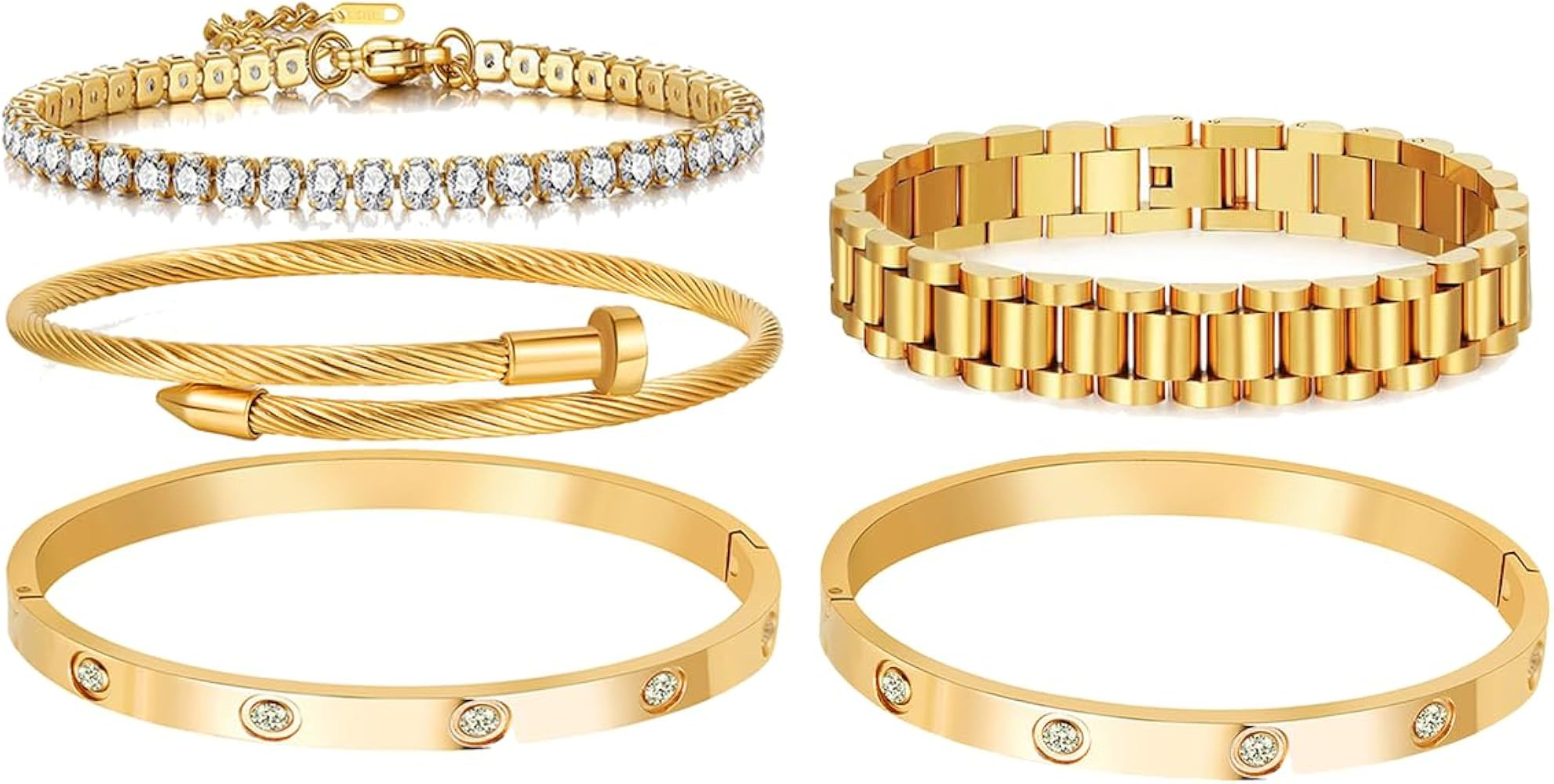 A D. ALLEN & DANMI. 18 K Gold Plated Love Bangle Bracelet Flexible Wide Wristband Bangle Bangle S... | Amazon (US)