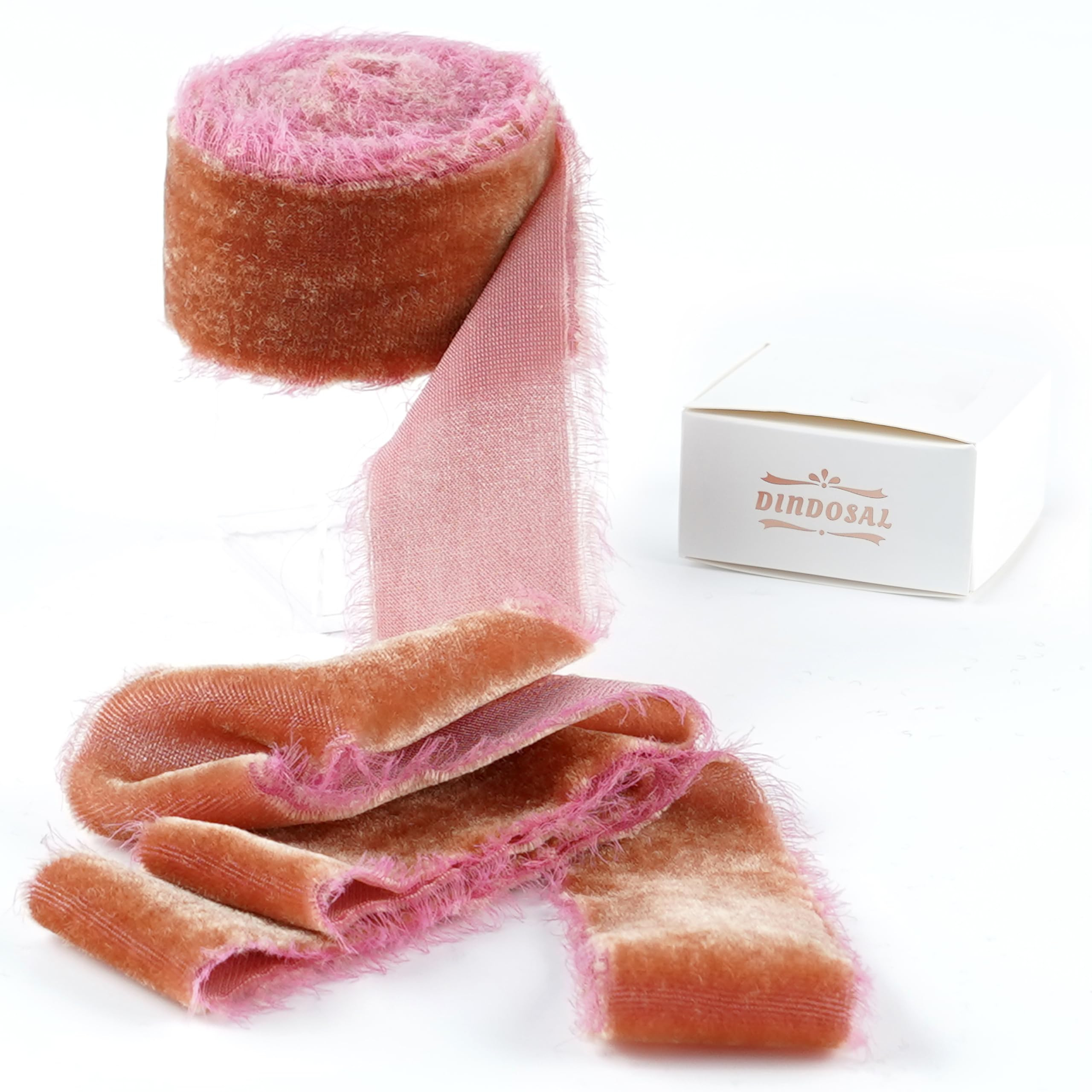 Terracotta Silk Velvet Ribbon 1.5 Inch Frayed Edge Ribbon Rustic Style Fringe Gift Ribbon Raw Edg... | Amazon (US)