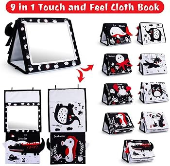 Tummy Time Mirror, Baby Tummy Time Toys with Soft Book, Black and White High Contrast Baby Toys, ... | Amazon (US)