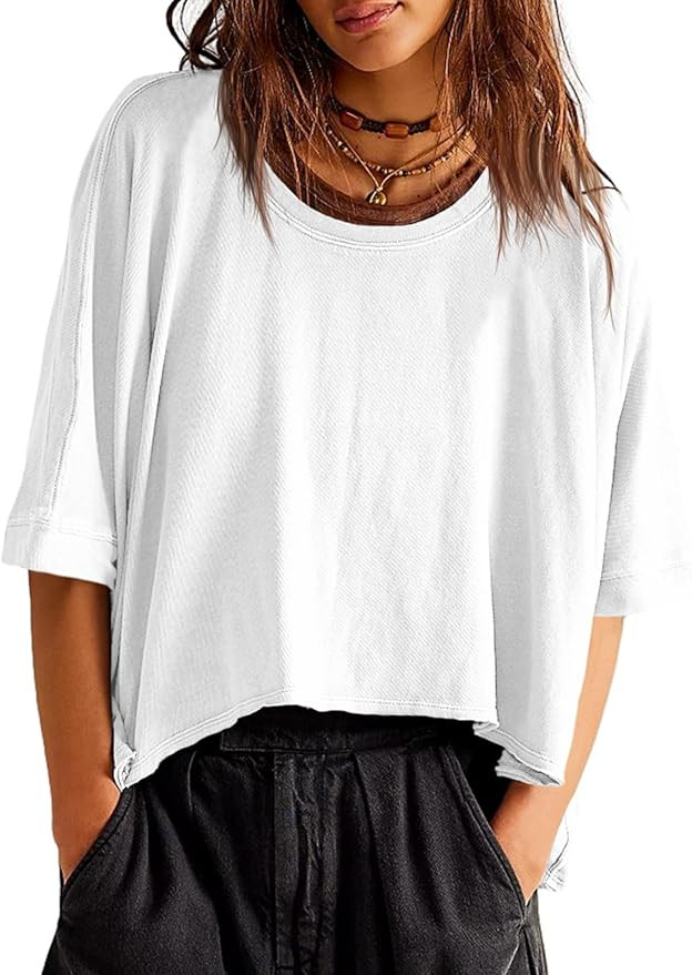 Tankaneo Womens Oversized T-Shirts Cropped Summer Casual Short Sleeve Loose Fit Tee Tops | Amazon (US)