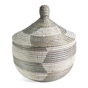 African Fair Trade Hand Woven Lidded Warming Basket, Silver/White | Amazon (US)