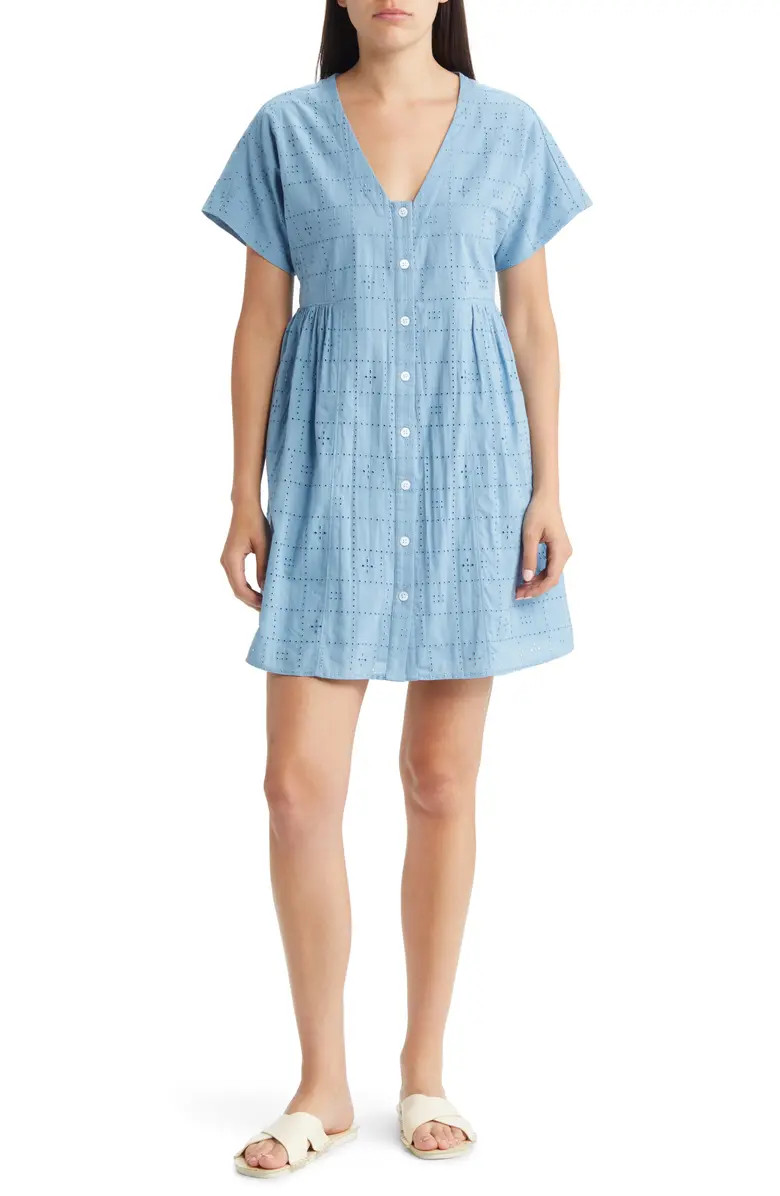 Eyelet V-Neck Cotton Minidress | Nordstrom