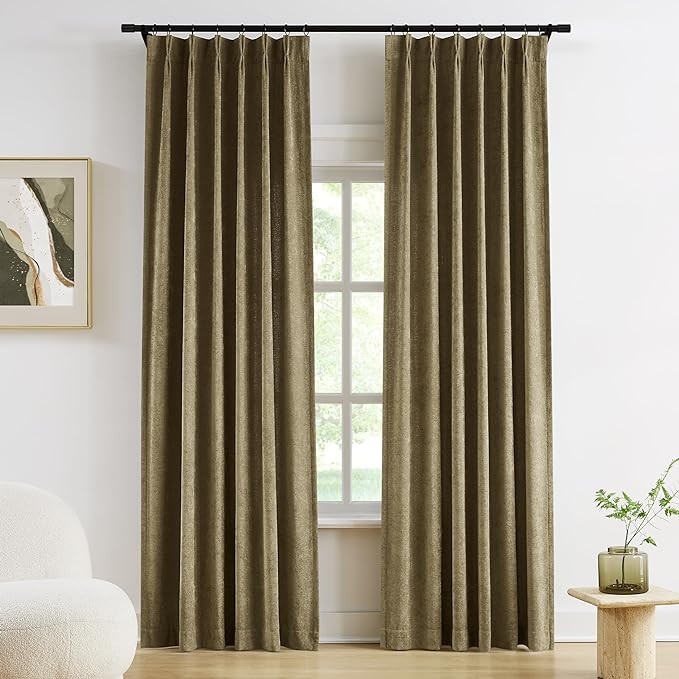 Vision Home Mocha Brown Pinch Pleated Curtains Velvet Chenille Light Filtering Window Curtains 95... | Amazon (US)