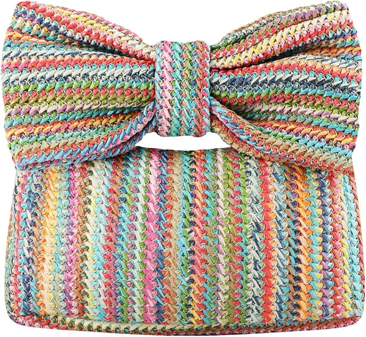 Ynport Bow Straw Clutch Purses for Women Summer Woven Rattan Handbags Wicker Beach Tote Bag 2024 | Amazon (US)