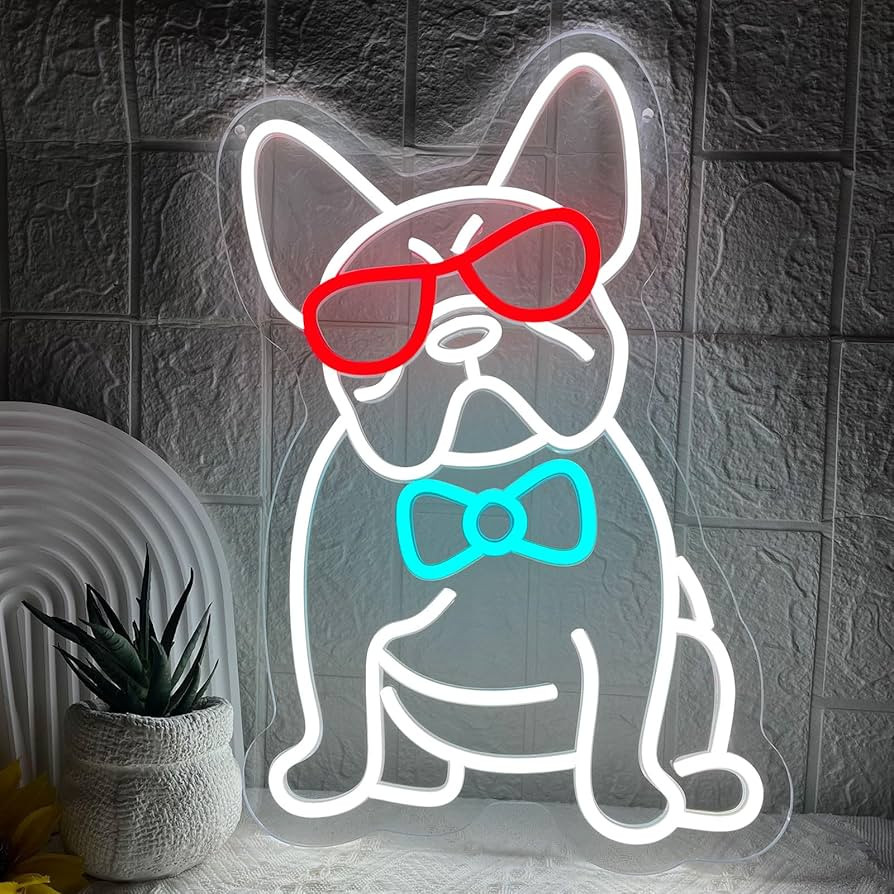 French Bulldog Neon Sign for Wall Decor, Frenchie Dog Wearing Glasses Bow Tie LED Neon Light, Coo... | Amazon (US)