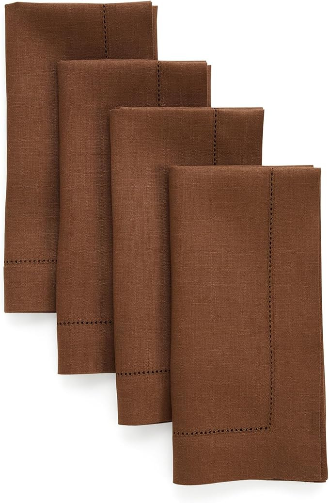 Solino Home Brown Linen Napkins Set of 4-100% Pure Linen Hemstitch Dinner Napkins 20 x 20 Inch fo... | Amazon (US)