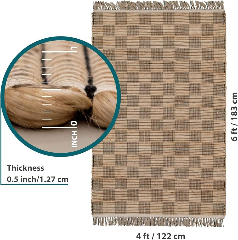 Eco Crave 4x6 Ft Jute Natural Area Rug, Hand Woven Rug for Living Rooms, Kitchen, Bedroom & Dinin... | Amazon (US)