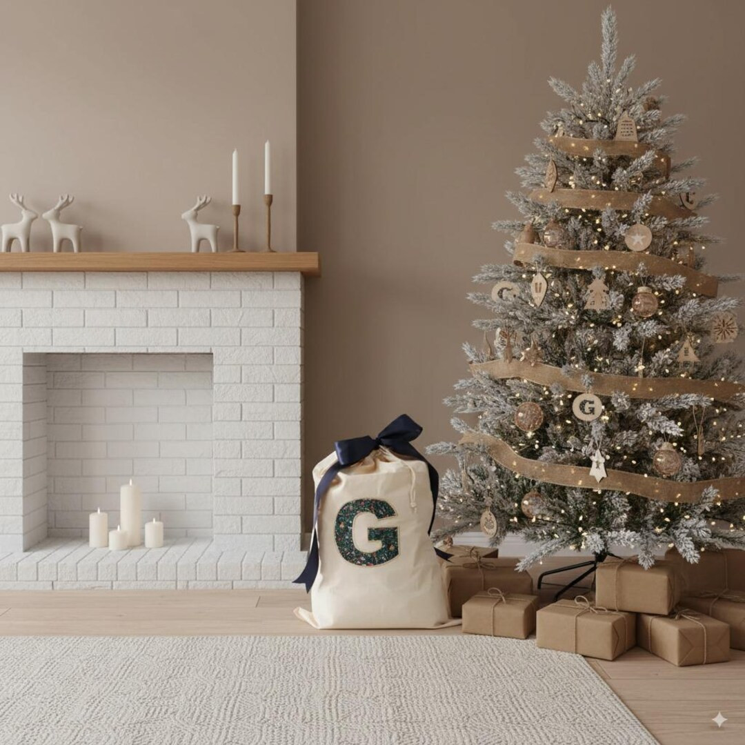 Liberty Christmas Santa Sack: Embroidered Initial Cotton Keepsake - Etsy | Etsy (US)