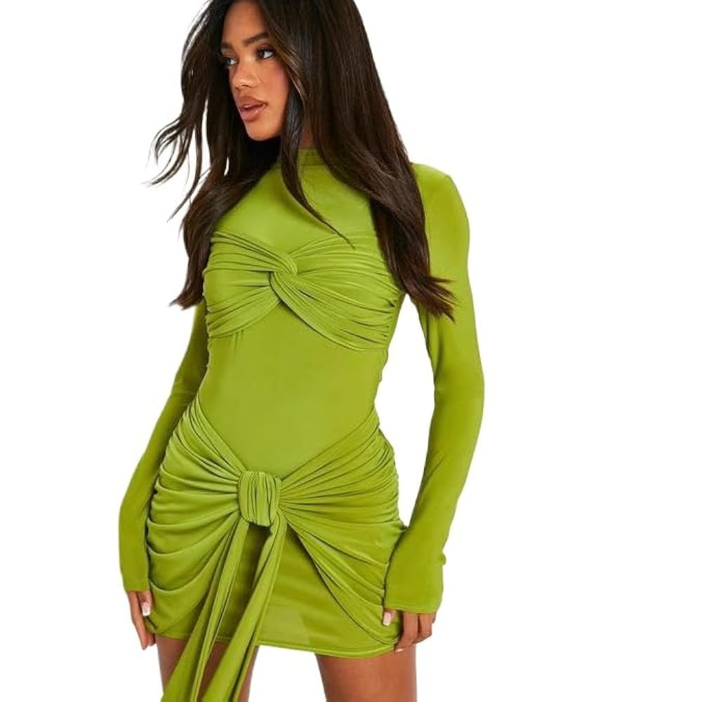 Women's Casual Long Sleeve Dress T-Shirt Bodycon Wrap Ruched Waist Mini Spring Summer Fall Winter... | Amazon (US)