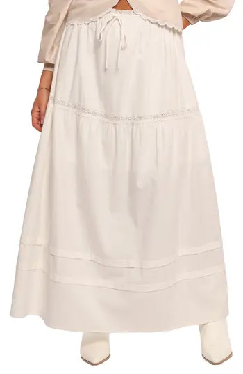 Petal & Pup Darlie Lace Trim Tiered Maxi Skirt in White at Nordstrom Rack, Size Large | Nordstrom Rack
