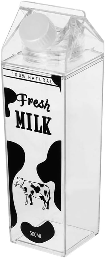 Milk Carton Water Bottle 17oz (500mL) Plastic Clear Square Milk Bottles No BPA Leakproof Water Bo... | Amazon (US)