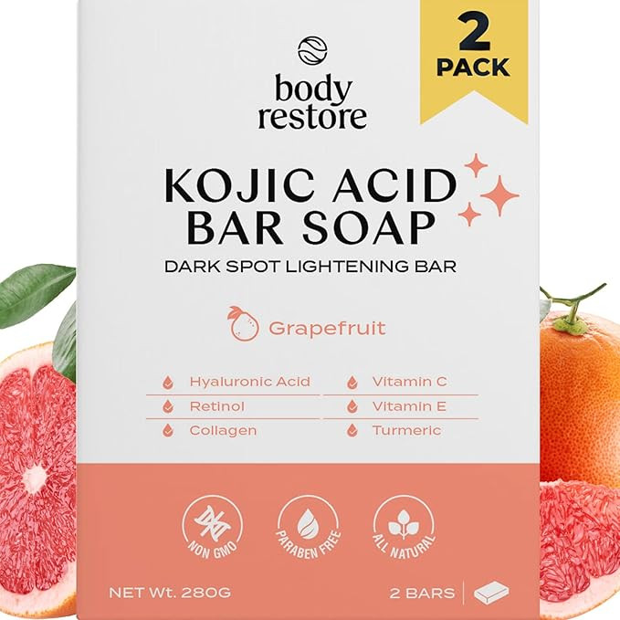 Body Restore Kojic Acid Soap, (Grapefruit 2 Pack), with Vitamin C,E, Shea Butter, Collagen, Hyalu... | Amazon (US)