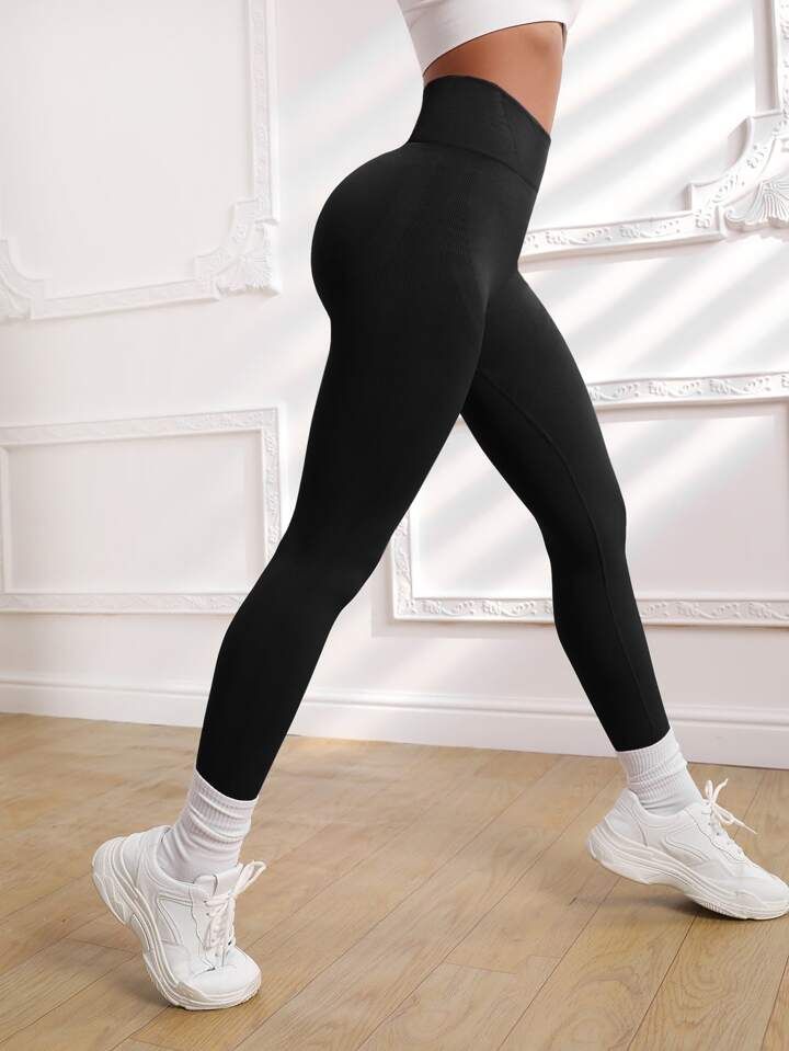 SHEIN Yoga Basic Running Leggings Seamless High Stretch Scrunch Butt Tummy Control Sports Tights | SHEIN