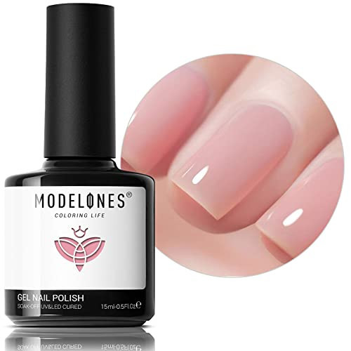 modelones Pink Gel Nail Polish Jelly Nude Pink Gel Polish French Tip Base Colors Translucent Soak Off U V Soap Nails for Nail Art Manicure at Home 15ML | Amazon (US)