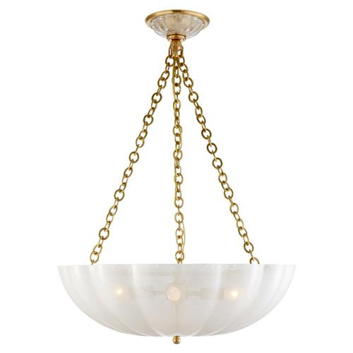 Visual Comfort Rosehill Mid Century Antique Brass Metal White Glass Chandelier | Kathy Kuo Home